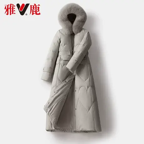 雅鹿狐狸大毛领羽绒服女系带中长款2022冬季新款保暖加厚连帽外套图片