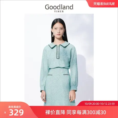 音儿美地女装2022冬季新款小香风长袖法式掐腰polo连衣裙图片