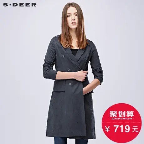 sdeer圣迪奥2019春装双排扣光泽中长款OL西装外套女S17281825图片