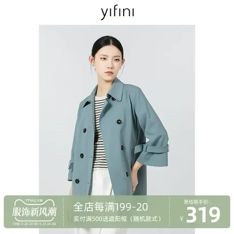 Yifini/易菲休闲通勤宽松外套女2023秋季新款九分袖风衣韩版薄款图片