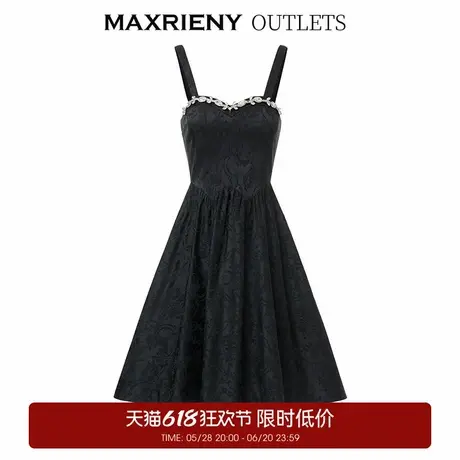 【奥莱】MAXRIENY提花公主裙秋季赫本风吊带裙缎面图片