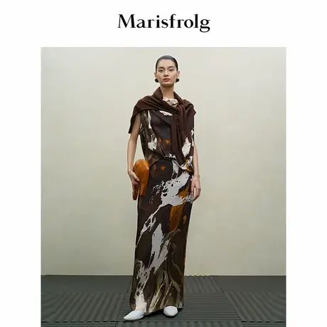 Marisfrolg玛丝菲尔2025秋新款休闲H线版型后开叉设计感真丝半裙商品大图