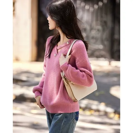 时尚气质毛衣2023年冬季新款女圆领套头个性温柔百搭短款长袖上衣图片