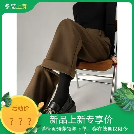 时尚气质休闲裤2023年冬季新款女百搭高腰显瘦直筒加绒厚款长裤图片