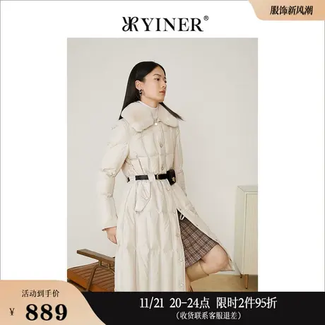 YINER音儿线上专选女装冬季可脱卸獭兔毛翻领白鹅绒面包羽绒服图片