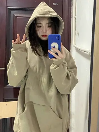 连帽卫衣女小个子秋冬oversize潮牌上衣宽松bf慵懒风加绒加厚外套图片