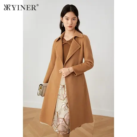 YINER音儿商场同款女装2021冬季新款西装领中长款毛呢外套图片