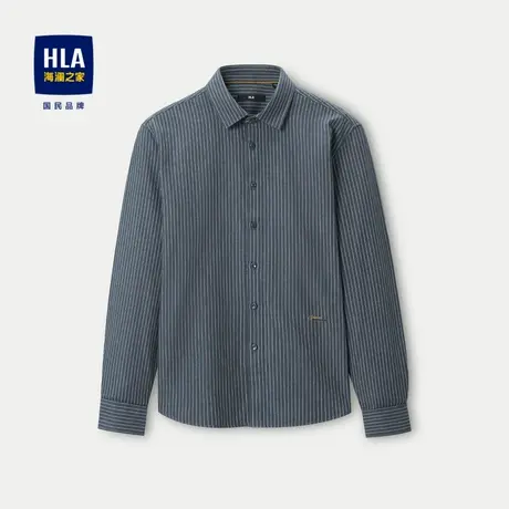 HLA/海澜之家内里磨绒休闲衬衫23秋冬新纯棉色织翻领加厚衬衣男图片
