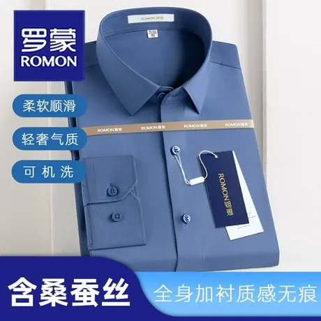 Romon/罗蒙含桑蚕丝长袖衬衫男零感亲肤上班通勤高级感商务衬衣商品大图