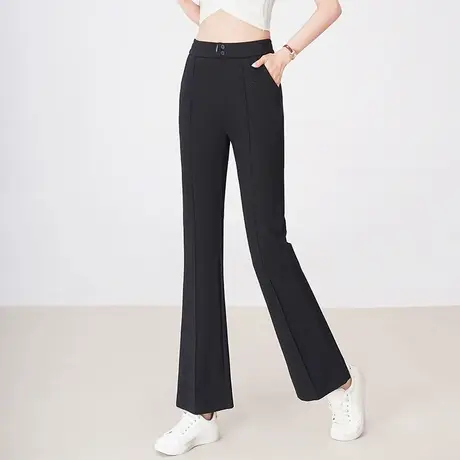 2024春夏新款黑色显瘦小个子高弹微喇叭裤女长裤大码休闲直筒裤子图片