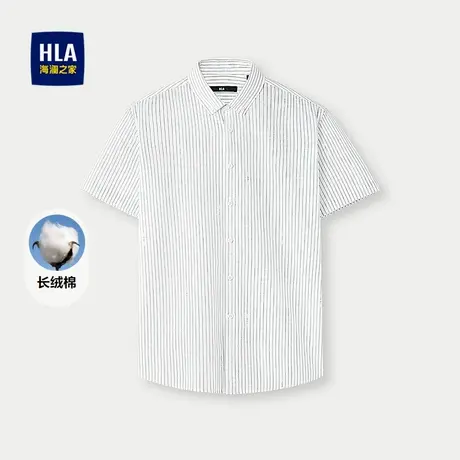 HLA/海澜之家长绒棉短袖休闲衬衫25春夏新条纹柔软亲肤有型衬衣男图片