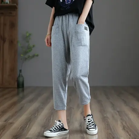 dza 文艺高腰显瘦休闲裤子女士宽松直筒裤卫裤新款夏季薄款运动裤图片