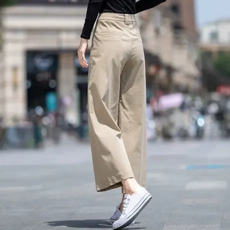 卡其色九分裤冰丝裤子女夏季薄款2025新款高腰直筒阔腿裤女休闲裤图片