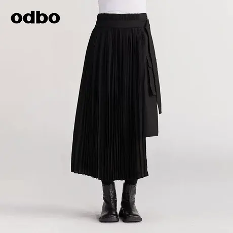 【商场同款】odbo/欧迪比欧秋冬新款半身裙女拼接百褶裙子潮图片