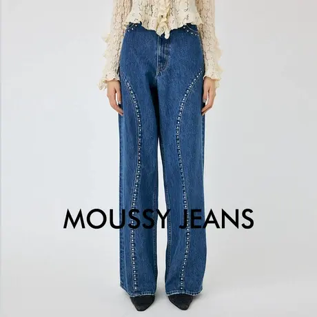 MOUSSY 夏季新品设计感钉珠造型水洗直筒牛仔裤010HAH11-4271图片