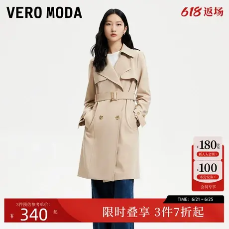 Vero Moda风衣外套女春季直身长款翻领双排扣气质通勤324121009图片