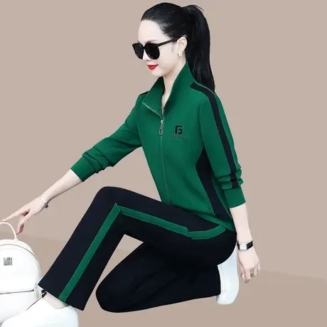立领休闲运动服套装女春秋新款洋气减龄拉链卫衣外套直筒裤两件套图片