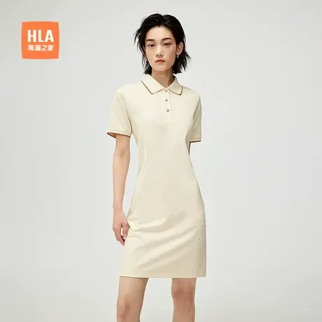 HLA/海澜之家休闲通勤短袖POLO裙25春夏新款翻领亮片装饰裙子女装图片
