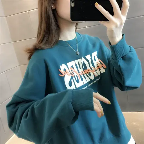 假两件字母印花卫衣女2022年春秋季新款女装拼接上衣百搭外套潮流图片