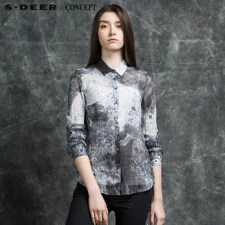 sdeer圣迪奥专柜正品女装新款春斑驳抽象印花长袖衬衫S16180555图片