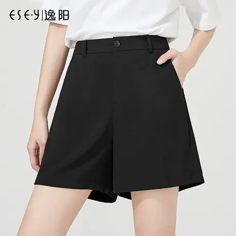 逸阳高腰白色西装短裤女黑2023夏新款宽松显瘦薄款胖mm三分休闲裤图片