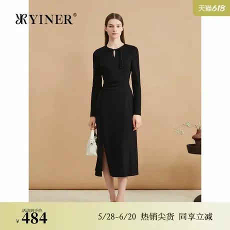【新中式】YINER音儿专选2024冬季新款镂空水滴领盘扣针织连衣裙图片