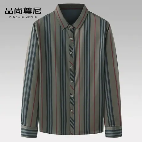 中年男士竖条纹长袖休闲衬衫春秋季爸爸上衣商务通勤宽松亲肤衬衣图片