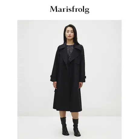 【筑感美学】Marisfrolg玛丝菲尔黑色中长款修身风衣式外套图片