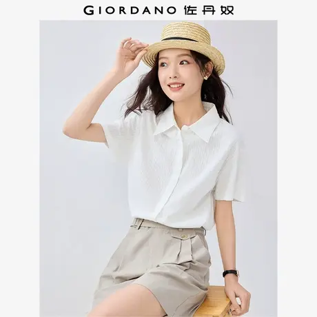 佐丹奴衬衫女装纯棉提花暗条纹梭织短袖休闲衬衫 05345472图片