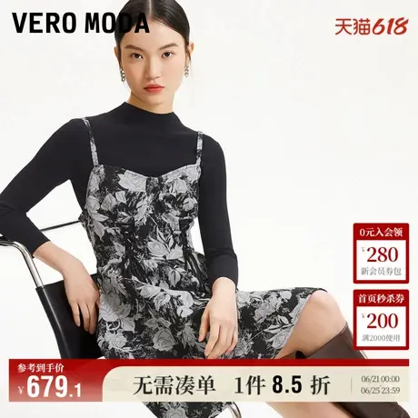 Vero Moda奥莱连衣裙春夏新款半高领针织衫吊带裙真两件裙子流行图片