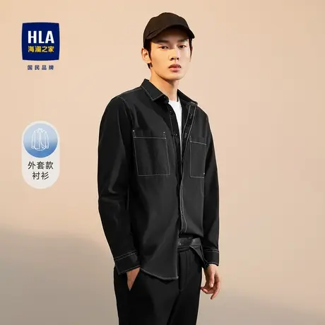 【奥莱清仓】HLA/海澜之家2023棉质长袖休闲衬衫外套款衬衣男图片