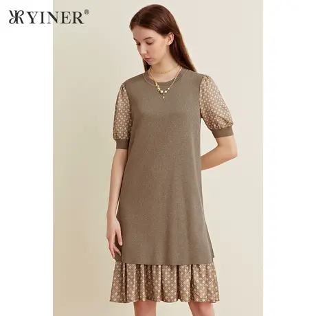 YINER音儿女装夏季圆领针织拼接连衣裙图片
