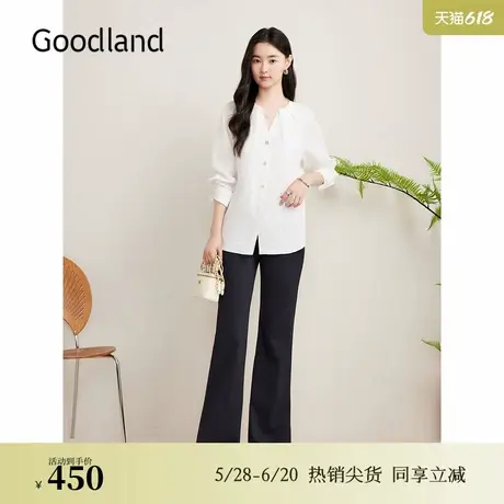 Goodland美地秋季弹力喇叭长裤百搭廓形哑光休闲裤图片