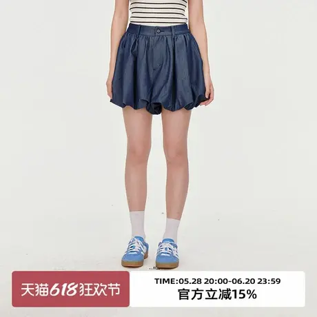 omont蛋挞家 复古俏皮蓬蓬花苞短裤2025春季高腰显瘦阔腿a字裙裤图片
