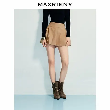 【奥莱】MAXRIENY复古少女感a字压褶半裙高腰学院风短裙图片