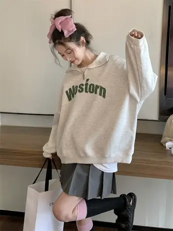 oversize卫衣女秋冬小个子高级感上衣宽松韩版慵懒风加绒加厚外套图片