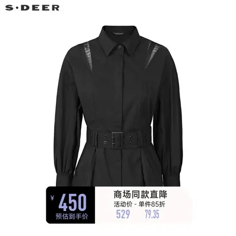 sdeer圣迪奥春秋装女装休闲翻领拼接收腰长袖衬衫S221Z0503图片