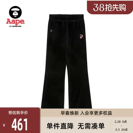 Aape旗舰店女装樱桃猿人刺绣条绒微喇休闲长裤A653XXL图片