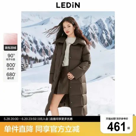 乐町长款翻领羽绒服女2024年冬季新款格子绗线保暖柔软时尚外套图片