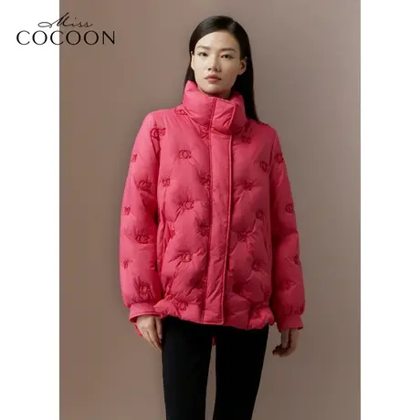 可可尼COCOON商场同款2024秋冬新款玫红色防风领羽绒服女图片