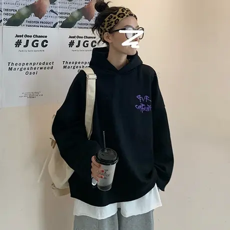 waitmore卫衣女2020秋冬韩版潮ins宽松bf慵懒风加绒加厚连帽外套图片