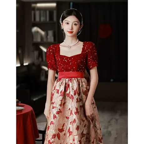 敬酒服新娘2023新款女酒红色结婚订婚晚礼服高端轻奢小众亮片长款图片