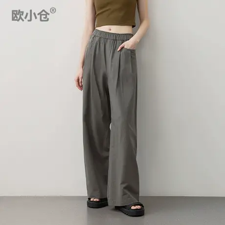 欧小仓夏芝士 微皱肌理感休闲长裤松紧腰打褶阔腿裤 松弛感山本裤图片