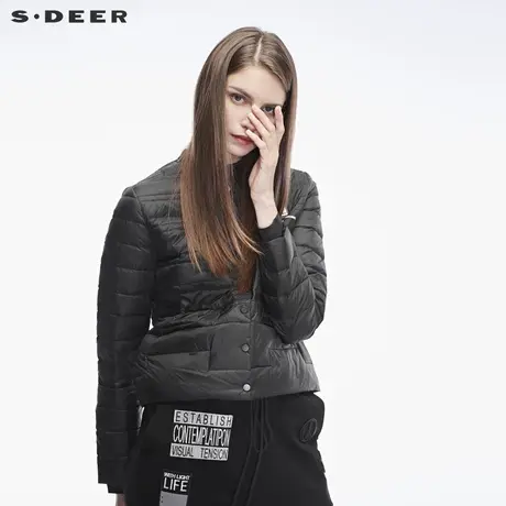 sdeer圣迪奥2018冬装新款酷感撞色字母图标轻薄短羽绒服S18482489图片