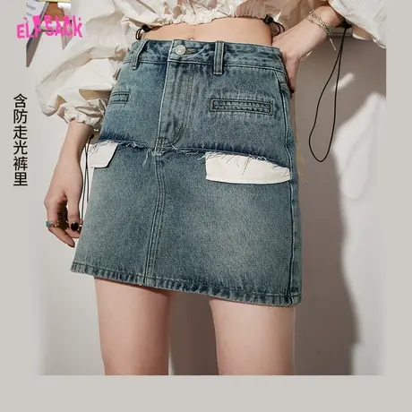 妖精的口袋高腰牛仔半身裙女2023夏新款短裙a字裙设计感显瘦裙子图片
