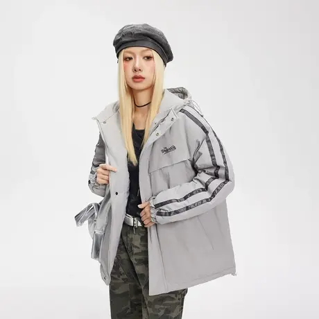 美式复古潮牌连帽保暖棉服女冬季加厚外套2023新款运动风宽松棉衣图片