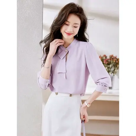 时尚气质淑女温柔长袖衬衫女士2023年春季新款设计感小众上衣图片