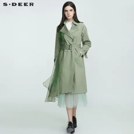 sdeer圣迪奥春秋装休闲翻领收腰水墨拼接长款风衣S21181811图片