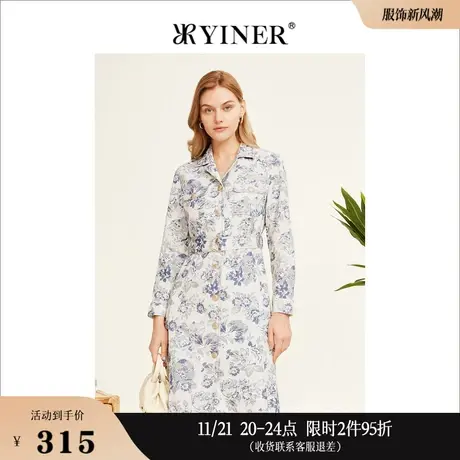 YINER音儿线上专选女装秋季西装印花法式连衣裙图片