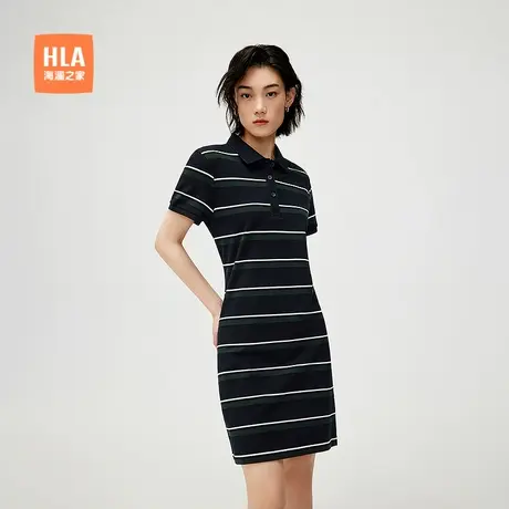 HLA/海澜之家时尚通勤连衣裙25春夏新款条纹微收腰修身polo裙女装图片